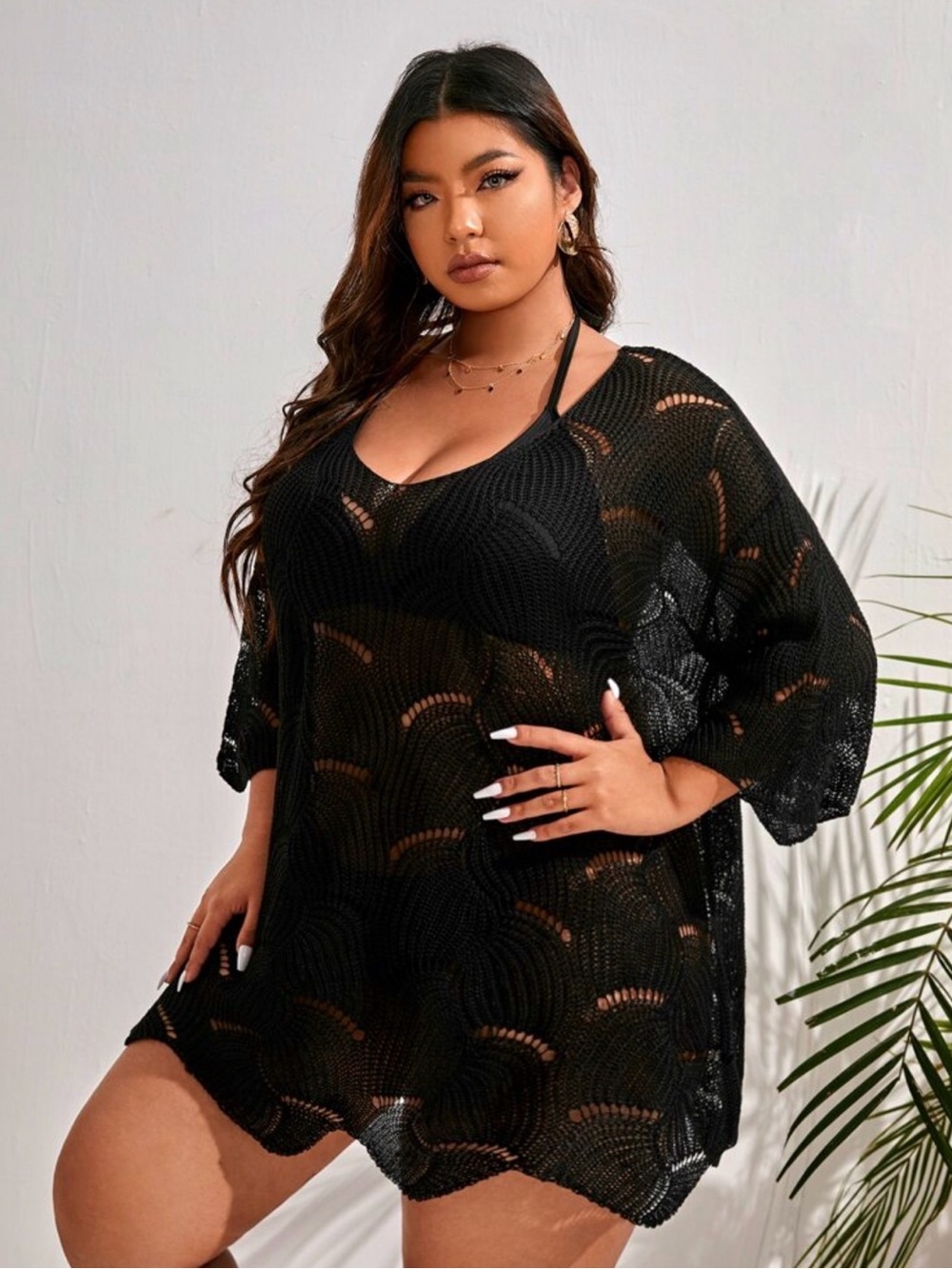 SHEIN Swim Vcay Plus Size Plain Knitted Cover Up Summer